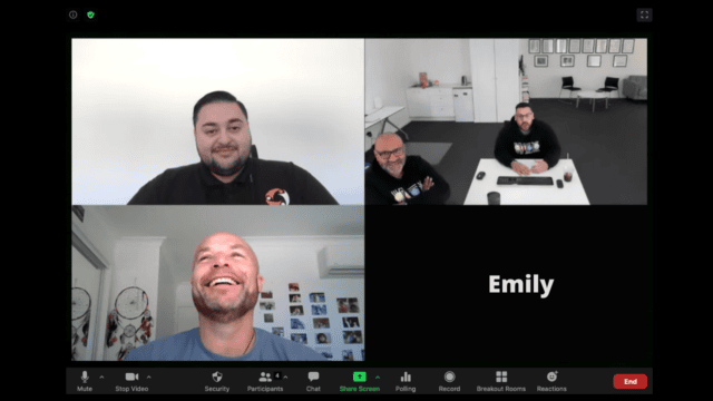 An ETMP facilitator running a session over video call with four participants on screen