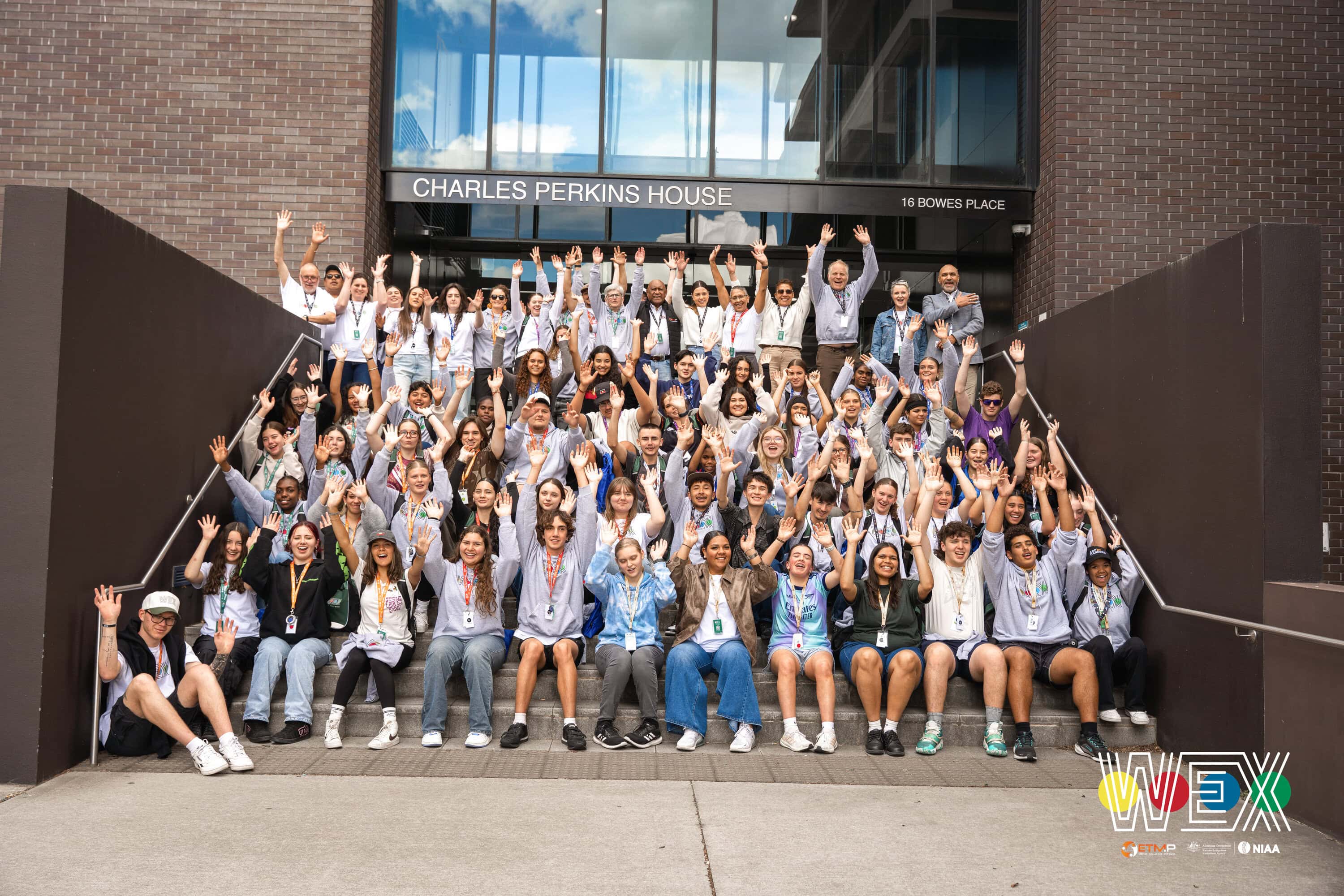 The WEX Canberra 2025 group photographed on the steps of Charles Perkins House